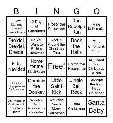 Holiday Music Bingo Card