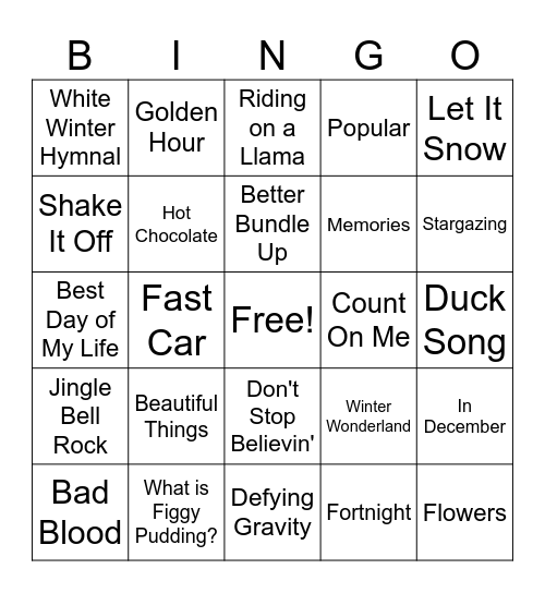 Music Bingo Card