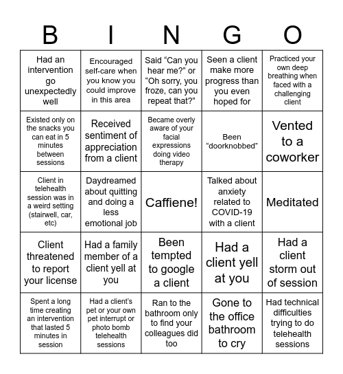 Therapist BINGO Card