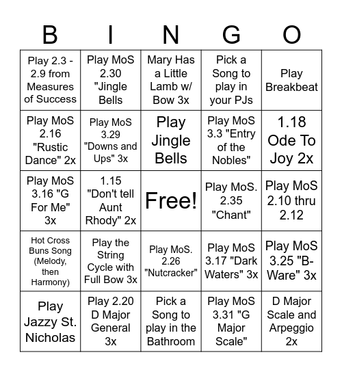 Orchestra practice record bingo Card