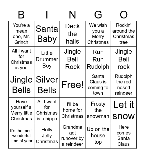 Merry Christmas Bingo Card