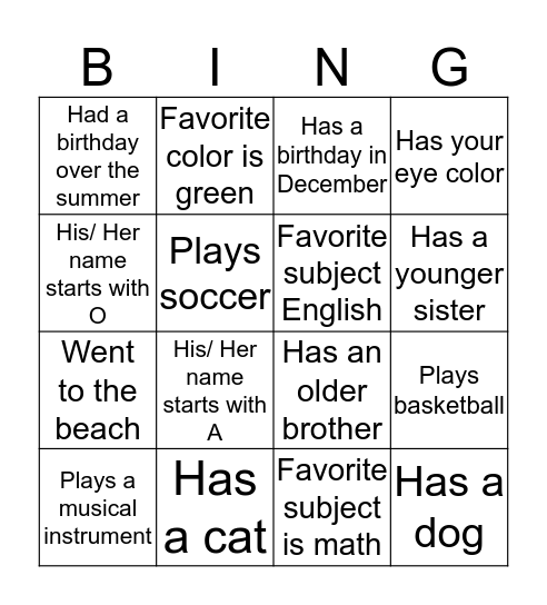 Untitled Bingo Card