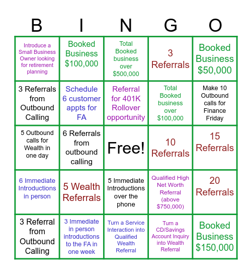 WIN WITH WEALTH Bingo Card