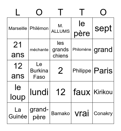 La lotto du 9 décembre Per4 Bingo Card