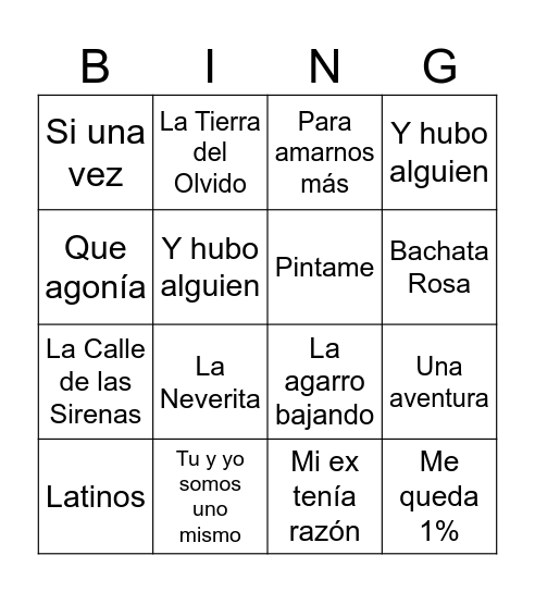 Isa's Sweet Sixteen Bingo Card