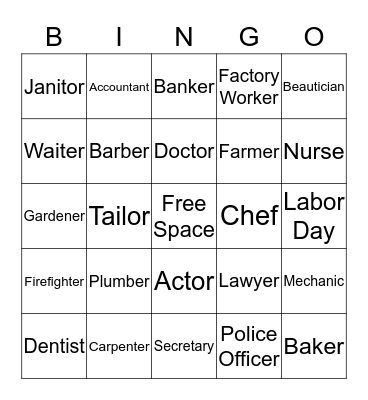 Labor Day Bingo Card