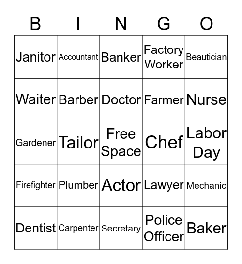 Labor Day Bingo Card