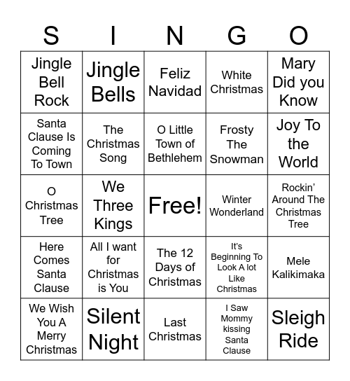 Music Bingo Card