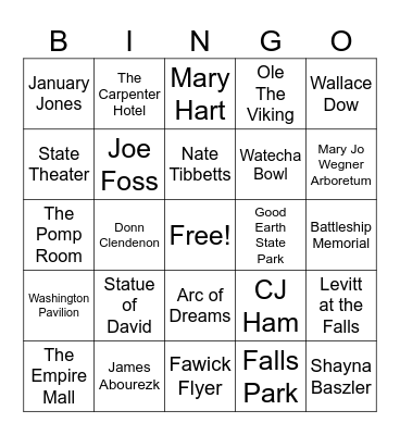 Sioux Falls Bingo Card