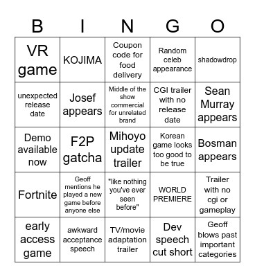 TGS 2024 Bingo Card