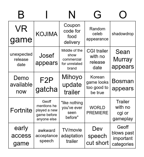 TGS 2024 Bingo Card