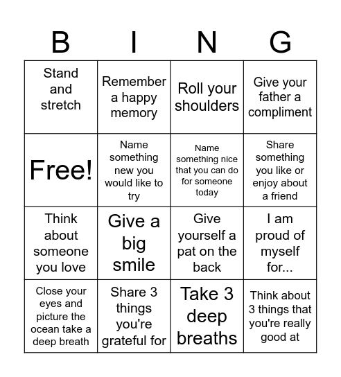 Mindfulness Bingo Card