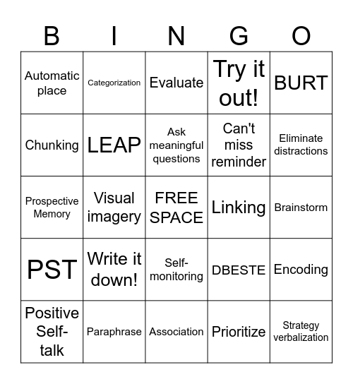 Cog Rem BINGO Card