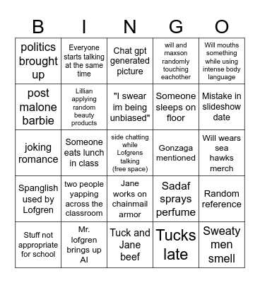 English Bingo Card