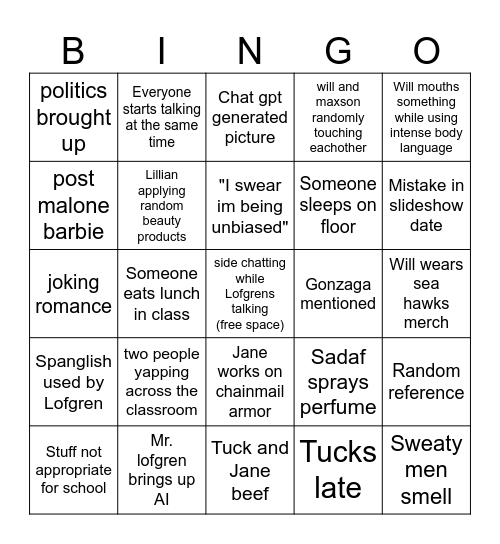 English Bingo Card
