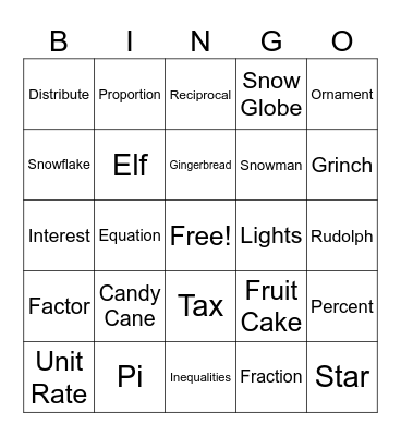 Holiday Bingo Card