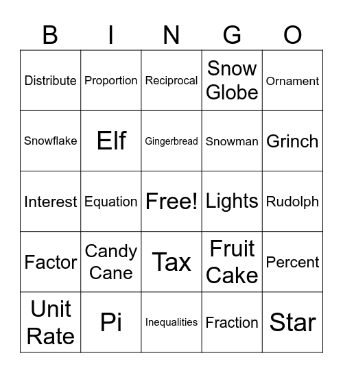 Holiday Bingo Card