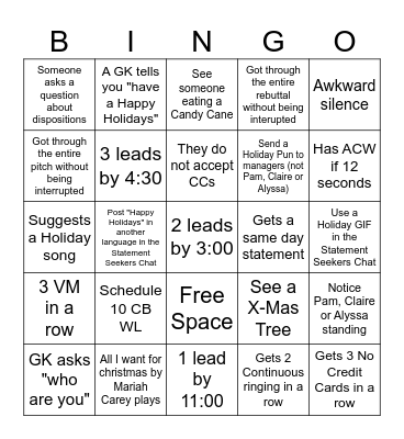 Holiday Bingo Card
