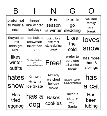 Winter Bingo Card