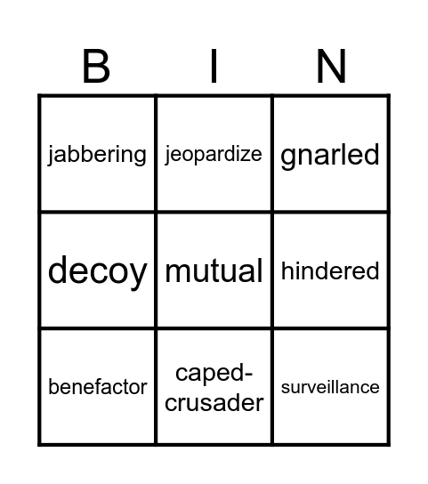 Zach's Lie-  Vocab #1 Bingo Card