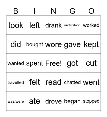 verbs  Bingo Card