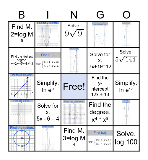 Math 171 Review Bingo Card