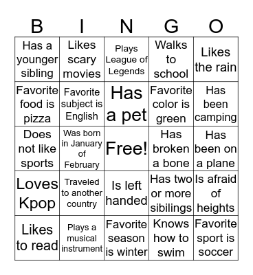 Getting to Know You Bingo! Bingo Card