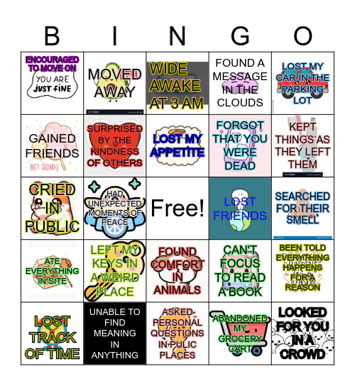 Grief Bingo Card