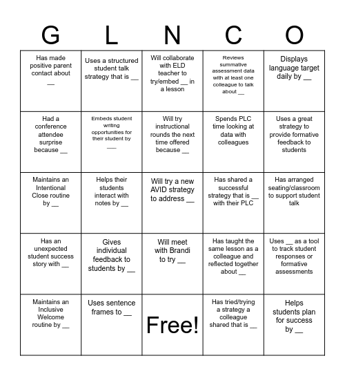 Celebration Bingo Card