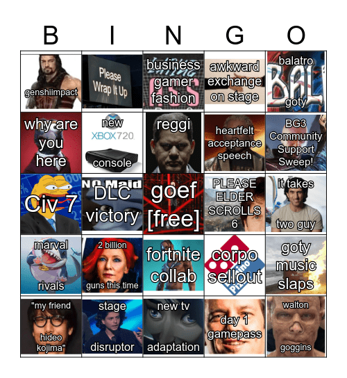 Game Awards 2024 Bingo Card