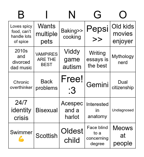 Nova <3 Bingo Card