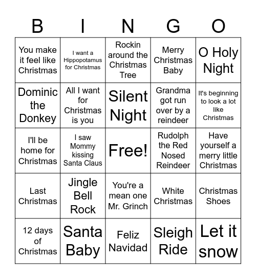 Holiday Music Bingo Card