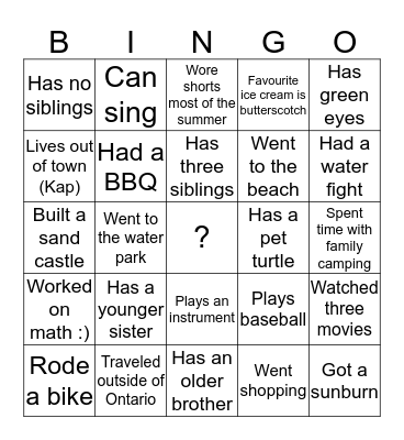 Mix and Mingle - Summer 2016 Bingo Card