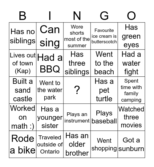 Mix and Mingle - Summer 2016 Bingo Card