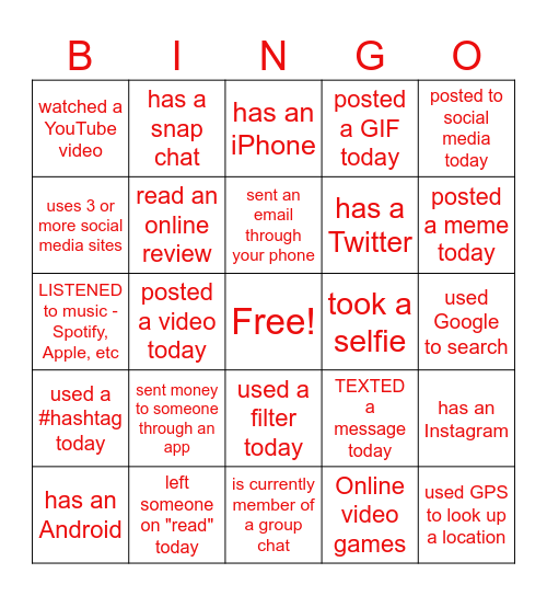 social media bingo Card