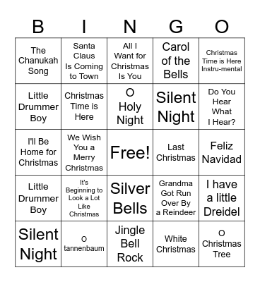 Holiday Song Bingo Card