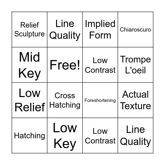 Beginning Art Midterm Review Bingo Card