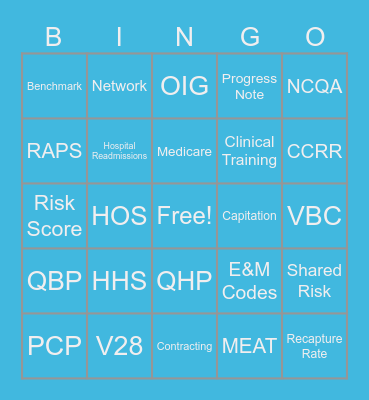 Risk Adjustment (Healthcare) Bingo Card