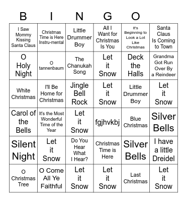 Holiday Song Bingo Card