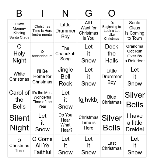 Holiday Song Bingo Card