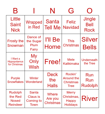 Holiday Bingo Card