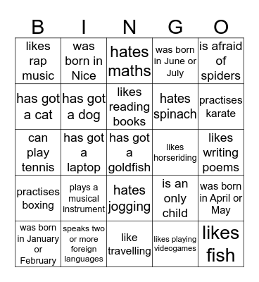 Find someone in the class who Bingo Card