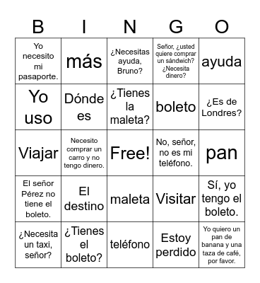 Express Travel Needs Bingo Card