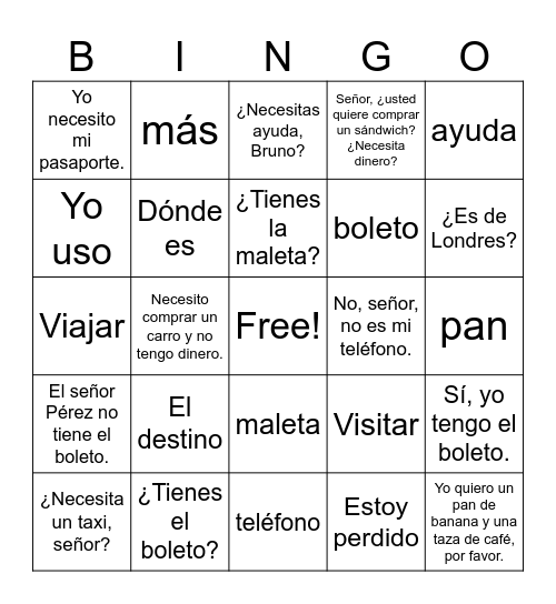 Express Travel Needs Bingo Card