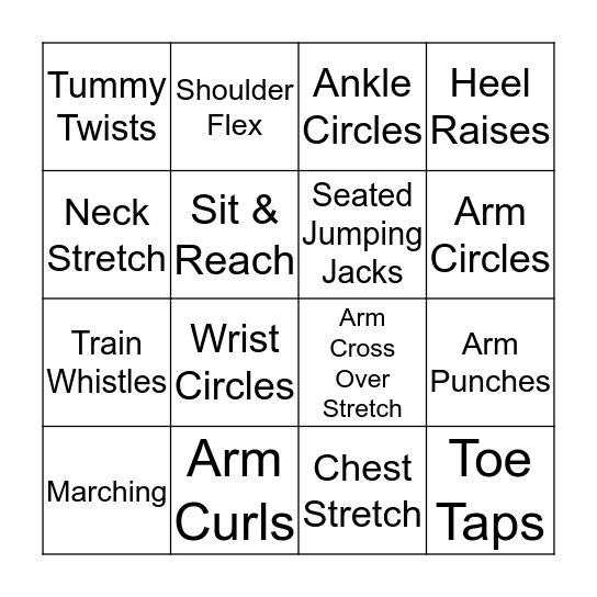 Chair Activity Bingo Card