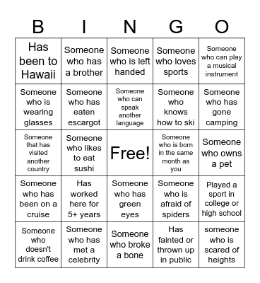 Getting to Know You Bingo Card