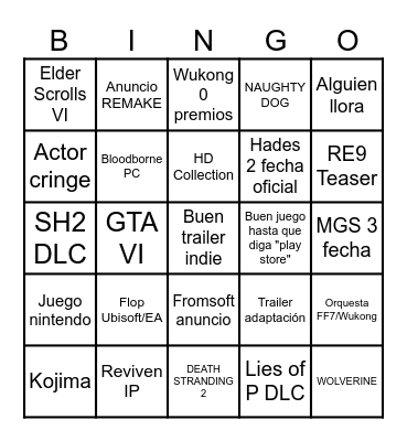 GOTY Bingo Card