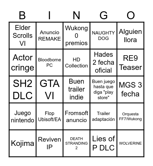 GOTY Bingo Card