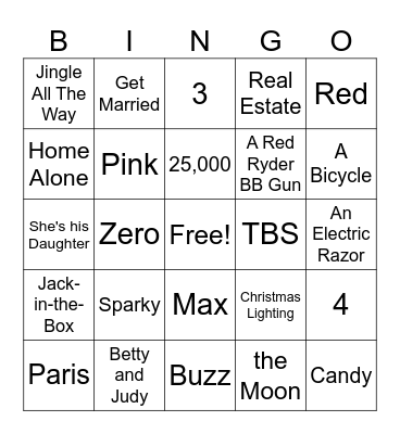 Christmas Movie Bingo Card