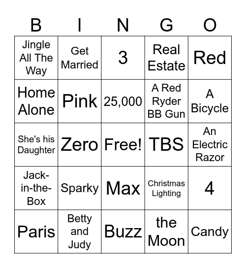 Christmas Movie Bingo Card